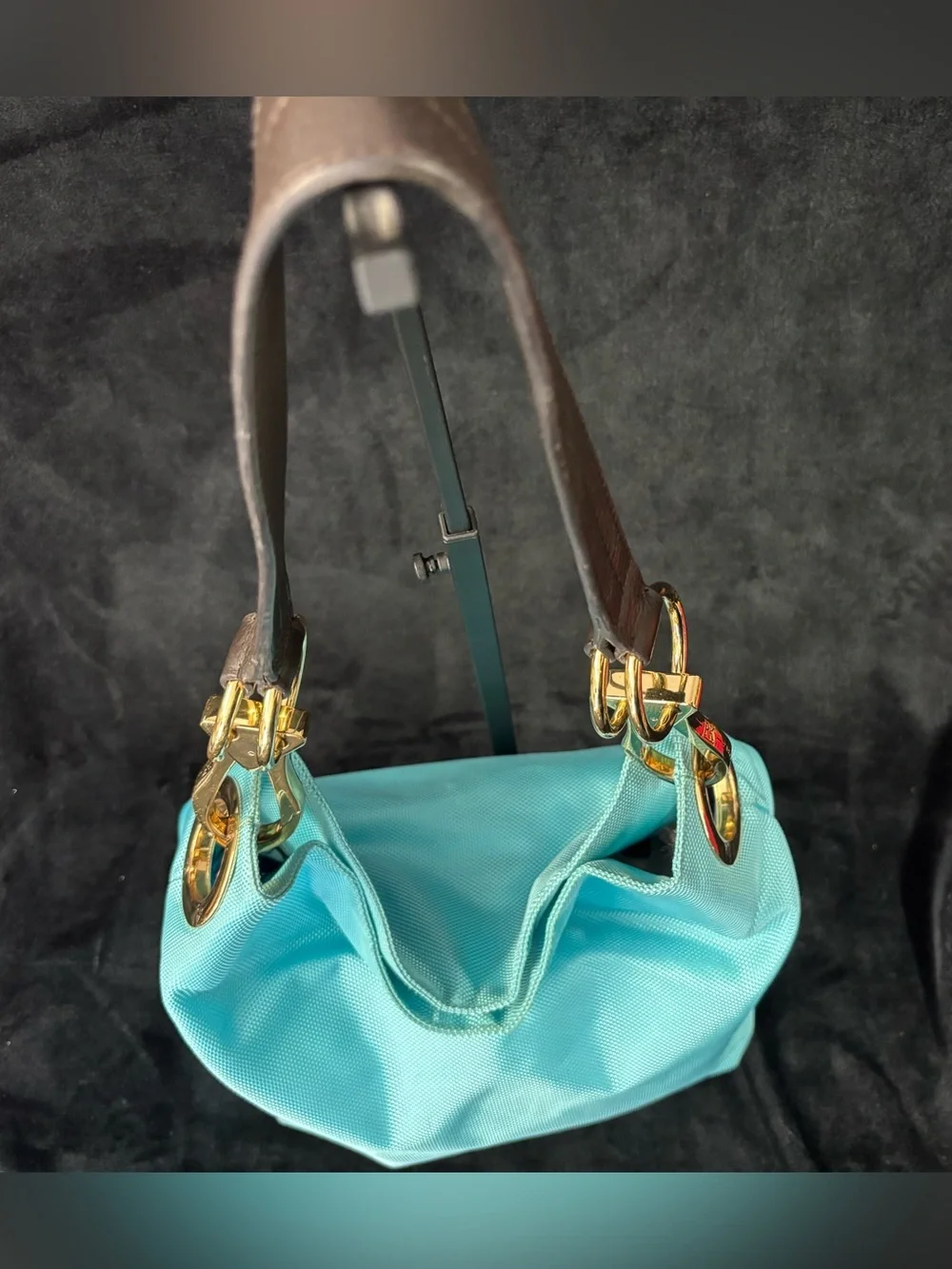 JPK Paris 75 Turquoise Nylon Hobo Bag Gold Hardware Y2K